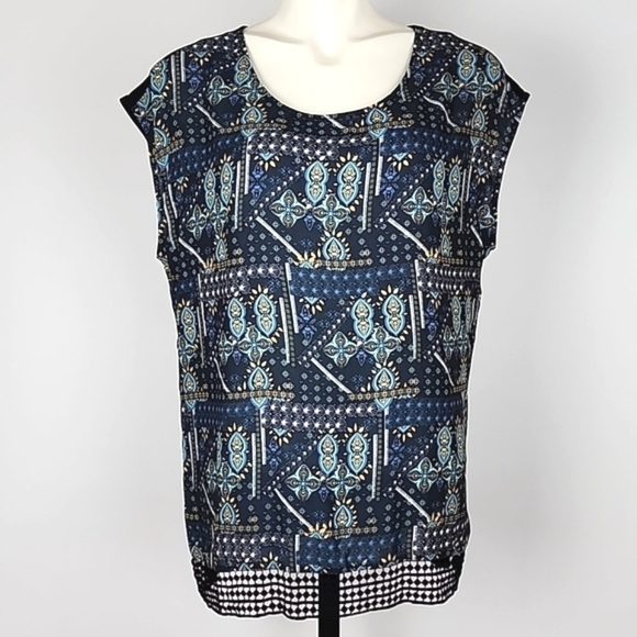 Ricki's Sleeveless Blouse Top Navy Green Print Round Neck  Lightweight Size XL - Picture 1 of 11